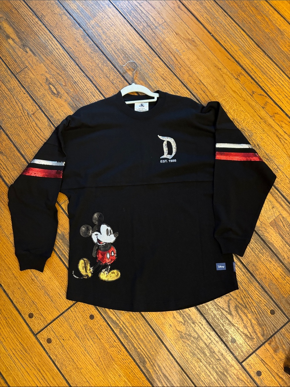 Disney Disneyland Official Spirit Jersey NWT Sequin Mickey with Stripes Sz Small